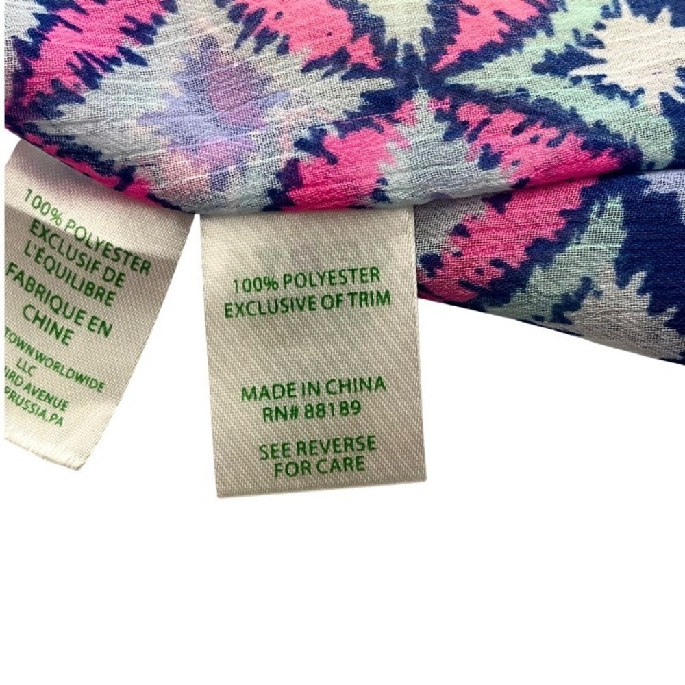 Lilly Pulitzer Fringe Kaftan Tunic Top XS Blue Pink Tropical Print Beach Boho - Picture 10 of 12